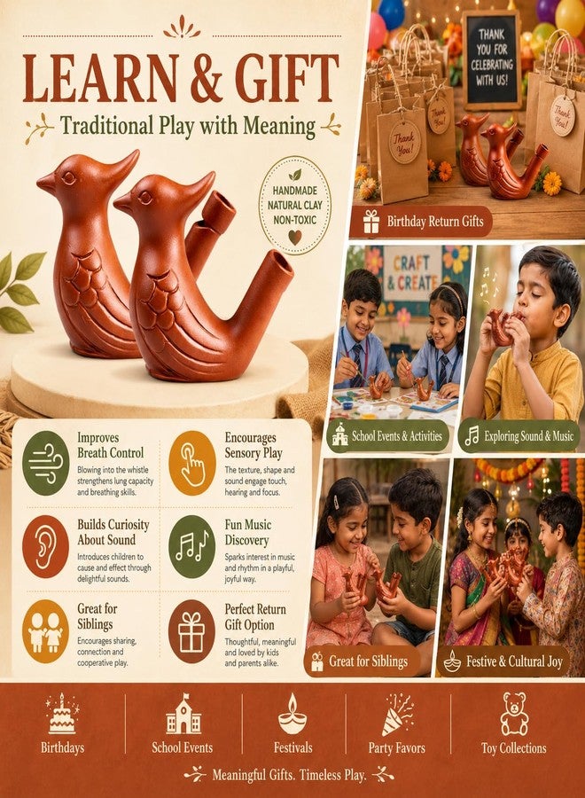 BAALVE™ Premium Clay Bird Whistle Toy (Pack of 4) - Handmade Earthen Water Whistle for Kids & Adults - Traditional Terracotta Musical Sound Toy - Natural Eco-Friendly Gift Set - Image 4