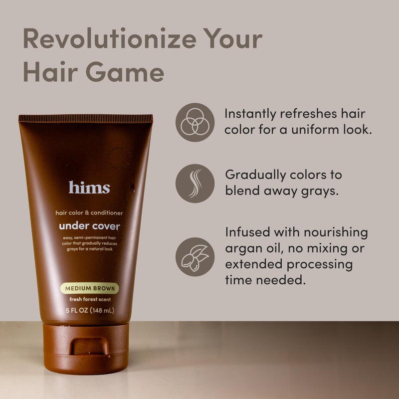 HIMS & HERS Under Cover Hair Color & Conditioner - Medium Brown Color Conditioner for Men - Semi Permanent Hair Color - Color Depositing, Deep Conditioning, Blends Grays - Fresh Forest Scent, 5 fl oz - Image 2