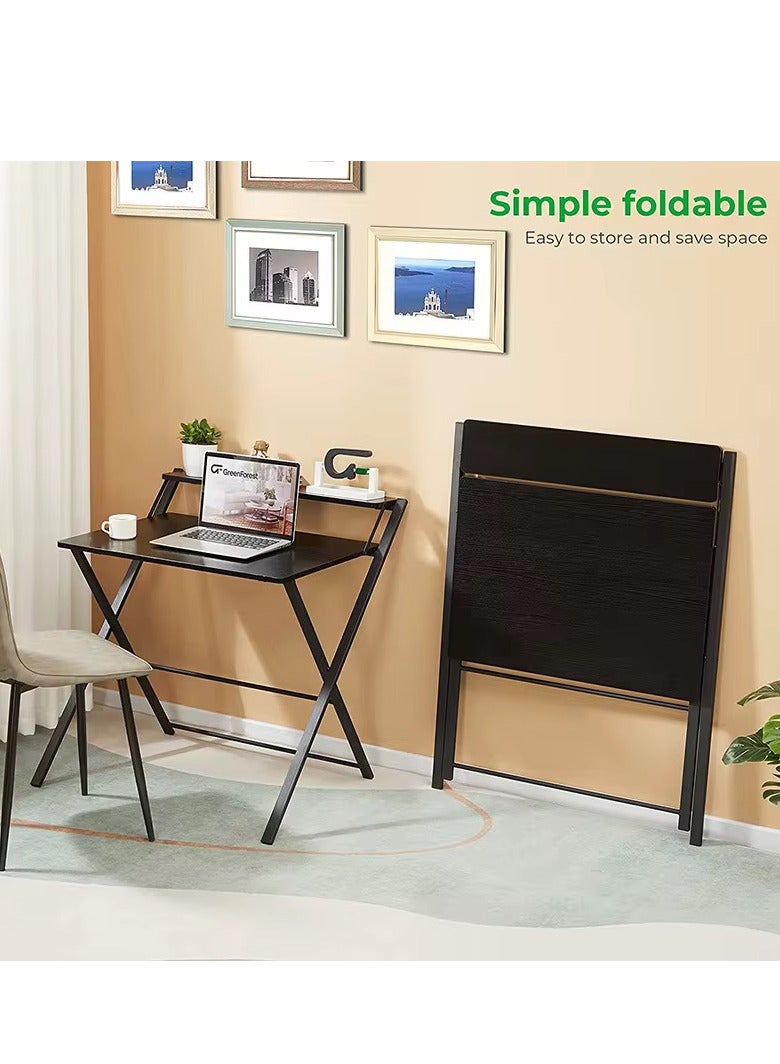 شي ون طاولة لابتوب قابلة للطي من SHEE ONE بتصميم عصري ولون أسود أنيق | طاولة مكتب ودراسة ومذاكرة مع رف علوي لتخزين الكتب والإكسسوارات | حجم عملي 80×45×90 سم مثالي للمساحات الصغيرة والاستخدام المنزلي أو المكتبي - Image 2
