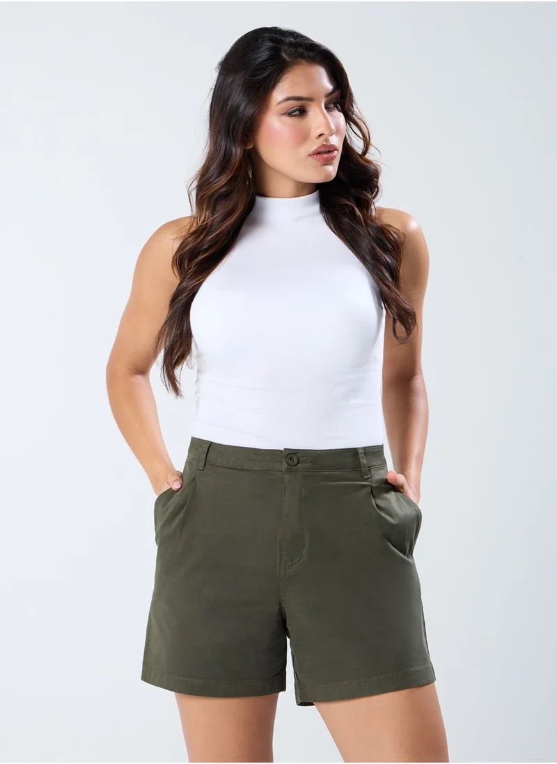 Zigzag Khaki Pleated Short