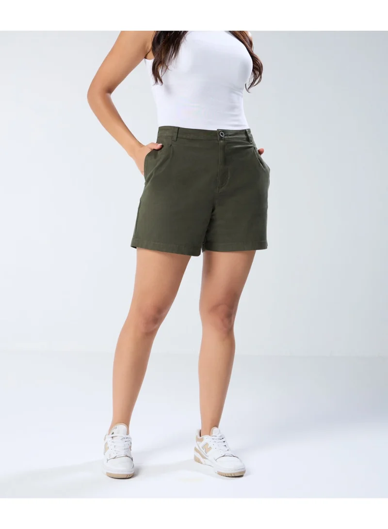 Zigzag Khaki Pleated Short