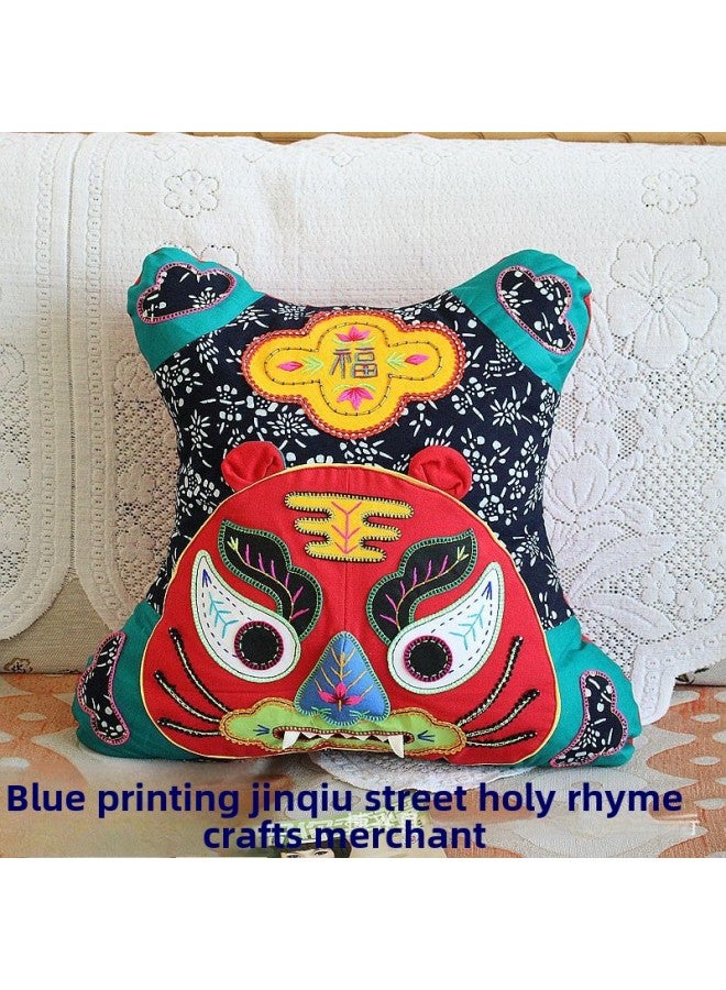 Pure Handmade Cotton Original Embroidery Tiger Pillow Cushion Sofa Pillow Fabric Pillow Special Wholesale-Specifications:Yellow - Image 5
