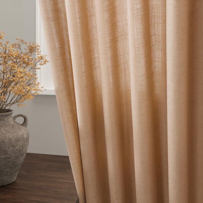 Nanspring Camel Linen Curtains 84 Inches Long for Bedroom Back Tab Light Filtering Privacy Semi Sheer Drapes Modern Farmhouse Decor Camel Cotton Elegant for Living Room Curtain 2 Panels Set 52x84 Inch - Image 3