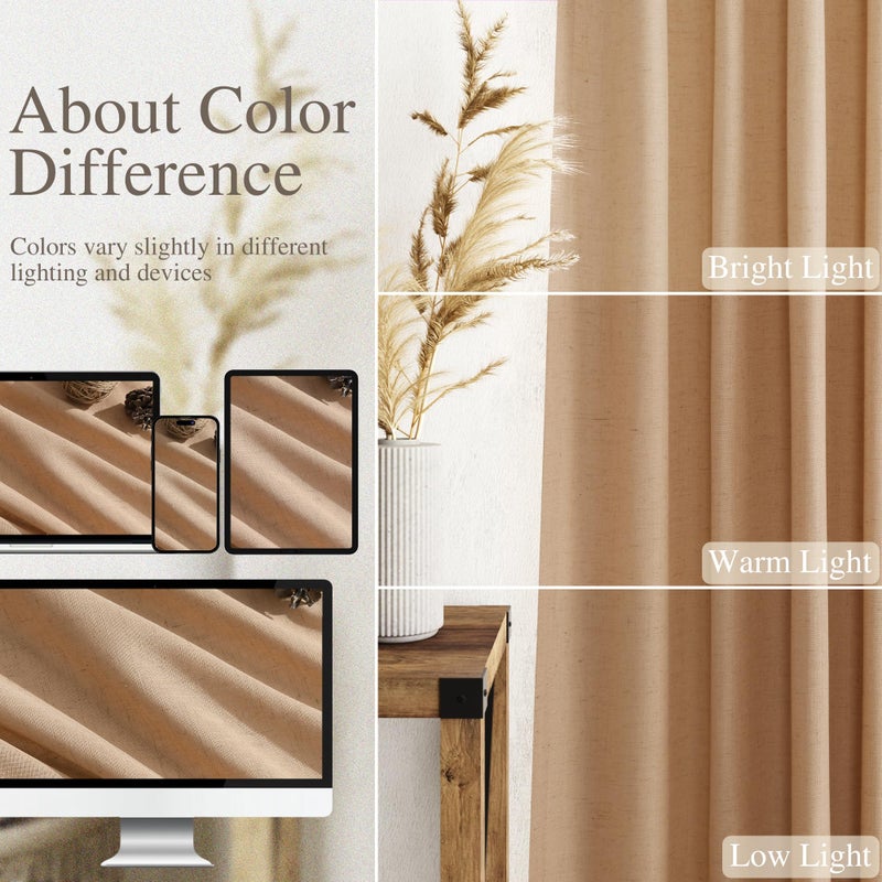 Nanspring Camel Linen Curtains 84 Inches Long for Bedroom Back Tab Light Filtering Privacy Semi Sheer Drapes Modern Farmhouse Decor Camel Cotton Elegant for Living Room Curtain 2 Panels Set 52x84 Inch - Image 4