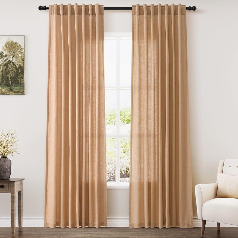Nanspring Camel Linen Curtains 84 Inches Long for Bedroom Back Tab Light Filtering Privacy Semi Sheer Drapes Modern Farmhouse Decor Camel Cotton Elegant for Living Room Curtain 2 Panels Set 52x84 Inch - Image 1