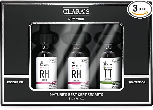 CLARA'S NEW YORK Claras New York Natures Best Kept Secrets Facial Serum Gift Set Three Full Size Tea Tree and Rosehip Oil Face Serums Moisturises and Repairs Skin Barrier 3 x 30ml - Image 1
