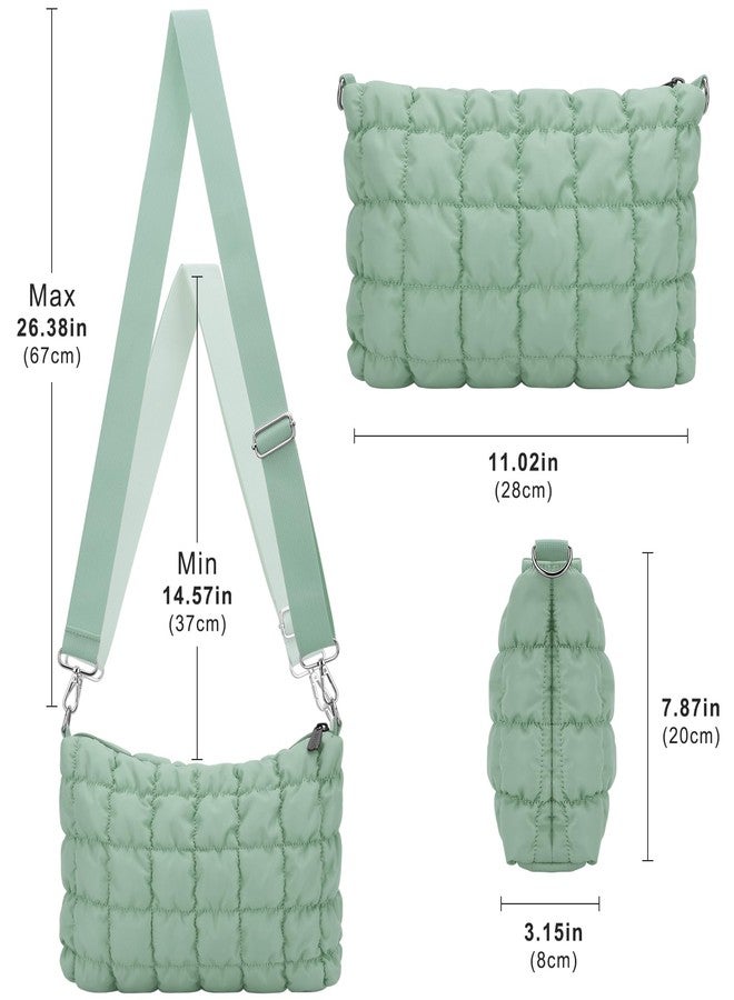 E-Tree Quilted Crossbody Bags for Women Men, Puffer Handbag Purse with Shoulder Strap (Green) - Image 2
