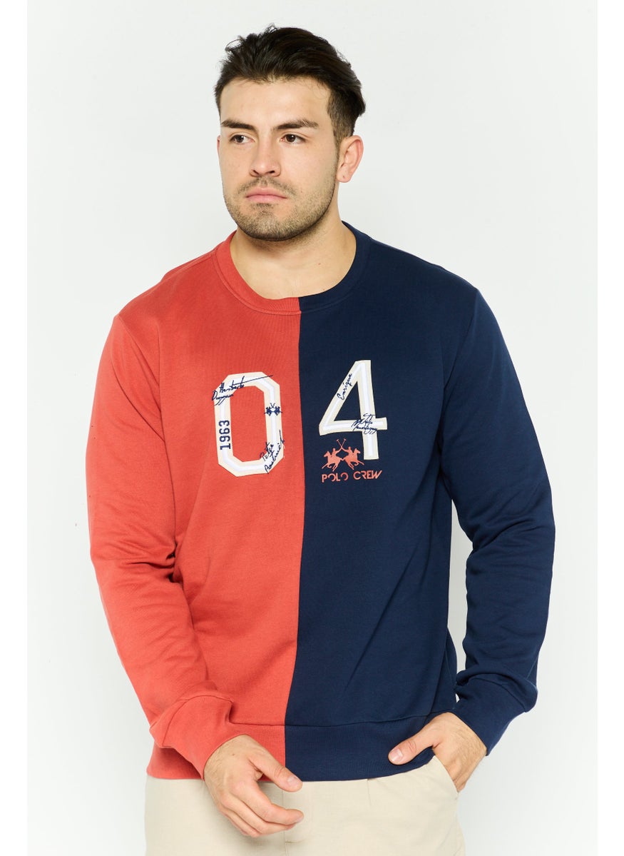 La Martina Men Crew Neck Embraided Logo Long Sleeves Sweatshirt, Navy  - Image 1