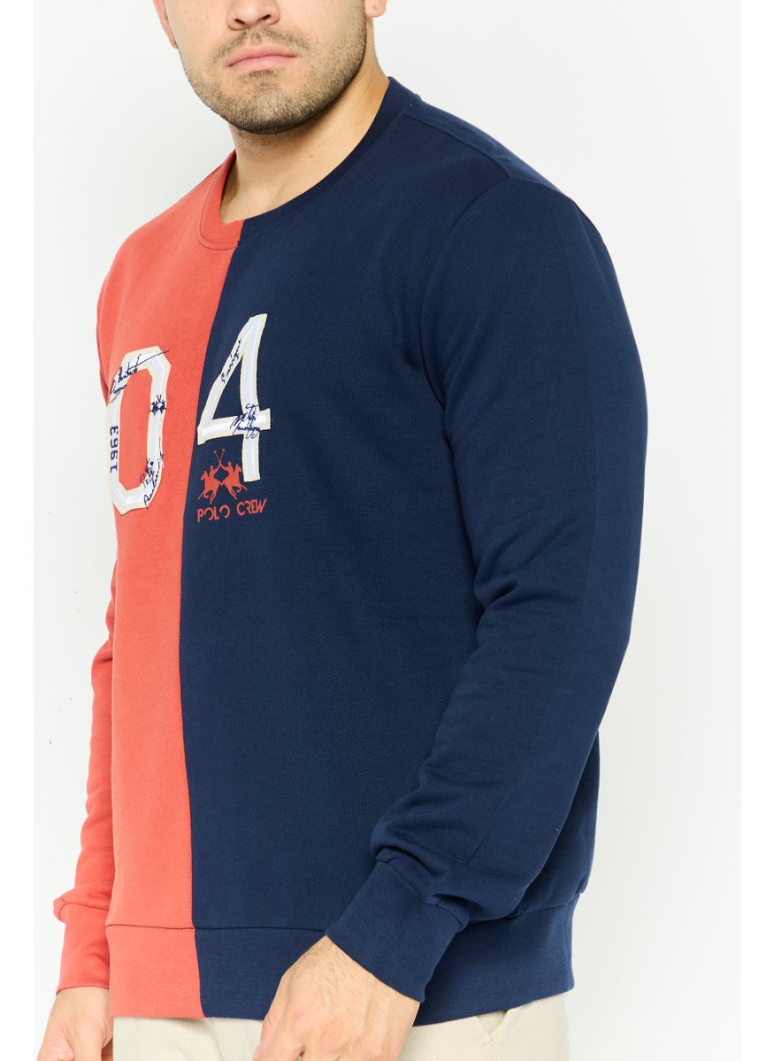 La Martina Men Crew Neck Embraided Logo Long Sleeves Sweatshirt, Navy  - Image 3