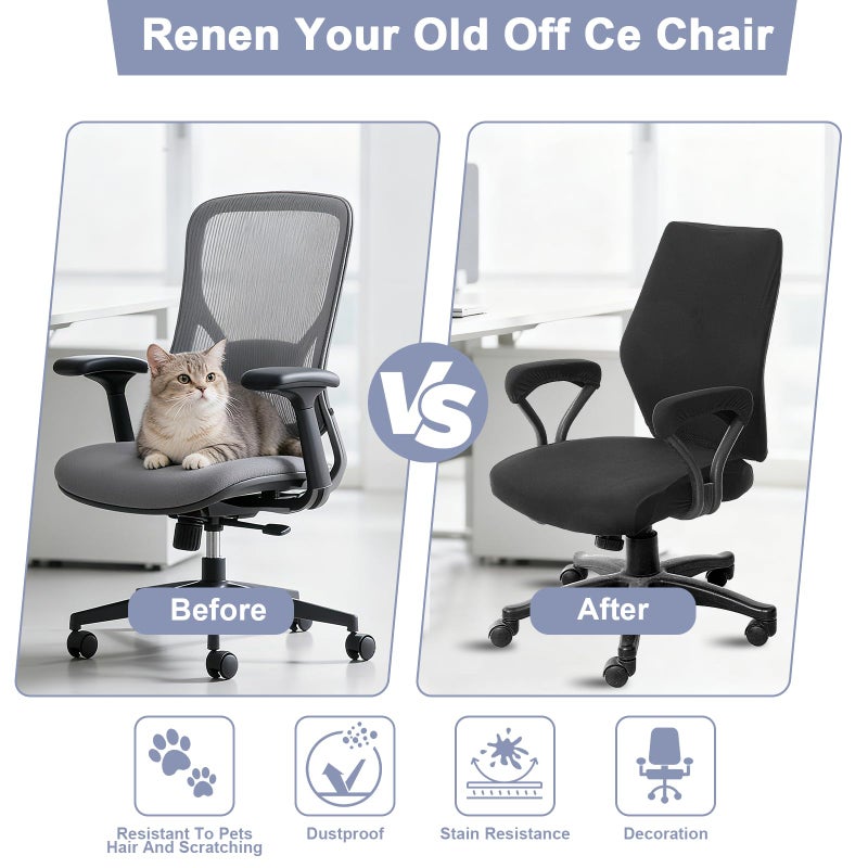 Yolev 4 Pcs Computer Chair Covers,Stretch Office Chair Seat Covers,Universal Protective Stretchable Desk Chair Seat Cover for Swivel Chairs & Office Accessories(Black) - Image 5