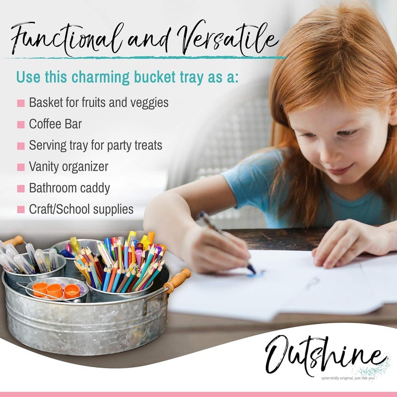OUTSHINE Rustic Farmhouse Galvanized Metal Tray with Wood Handles - 12.2" Diameter - Image 4