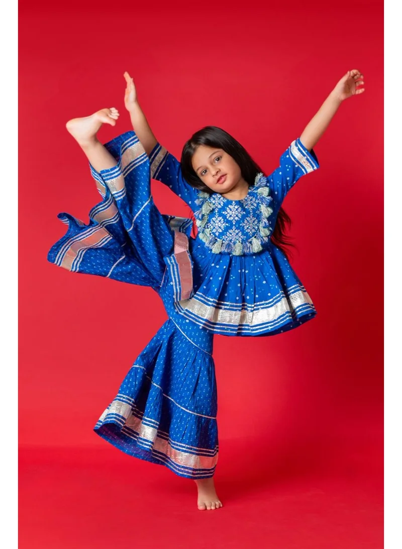 Matching Family Outfits Royal Blue Embroidered Cotton Sharara Set for Women | Festive Matching Outfit | Elegant Kurta Sharara Dupatta Set | Traditional Ethnic Wear | Twinning Family Outfit
