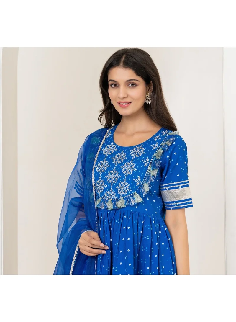 Matching Family Outfits Royal Blue Embroidered Cotton Sharara Set for Women | Festive Matching Outfit | Elegant Kurta Sharara Dupatta Set | Traditional Ethnic Wear | Twinning Family Outfit