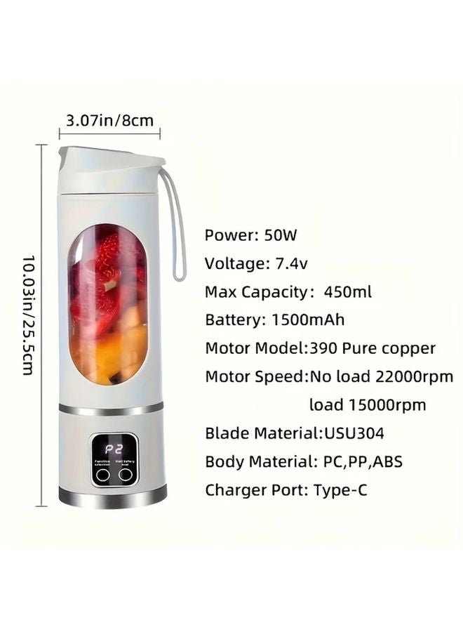 Green Portable USB Rechargeable Blender 450ml LED Display Juicer for Smoothies - Image 3