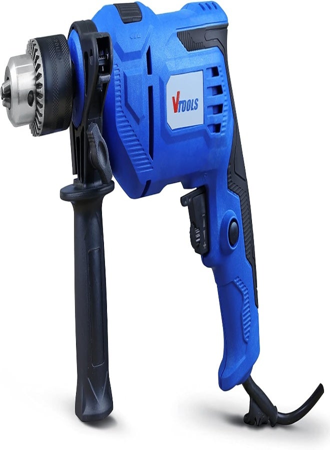 AKDC Vtools 650 Watt Impact Drill With Multi Function (Hammer And Drill), 360 Degree Rotating Side Handle, Guide Ruler, And Variable Speed, Blue, Vt1206  - Image 4