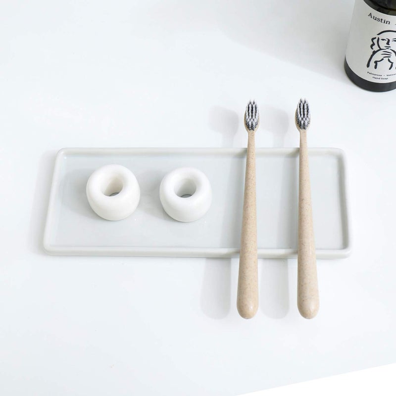 amoon Mini Ceramic Toothbrush Holder for Bathroom - White Small Countertop Organizer, Easy Clean Toothbrush Stand, Suit for Electric Toothbrush Head, Pens & Coffee Spoon, Pack of 2 - Image 2