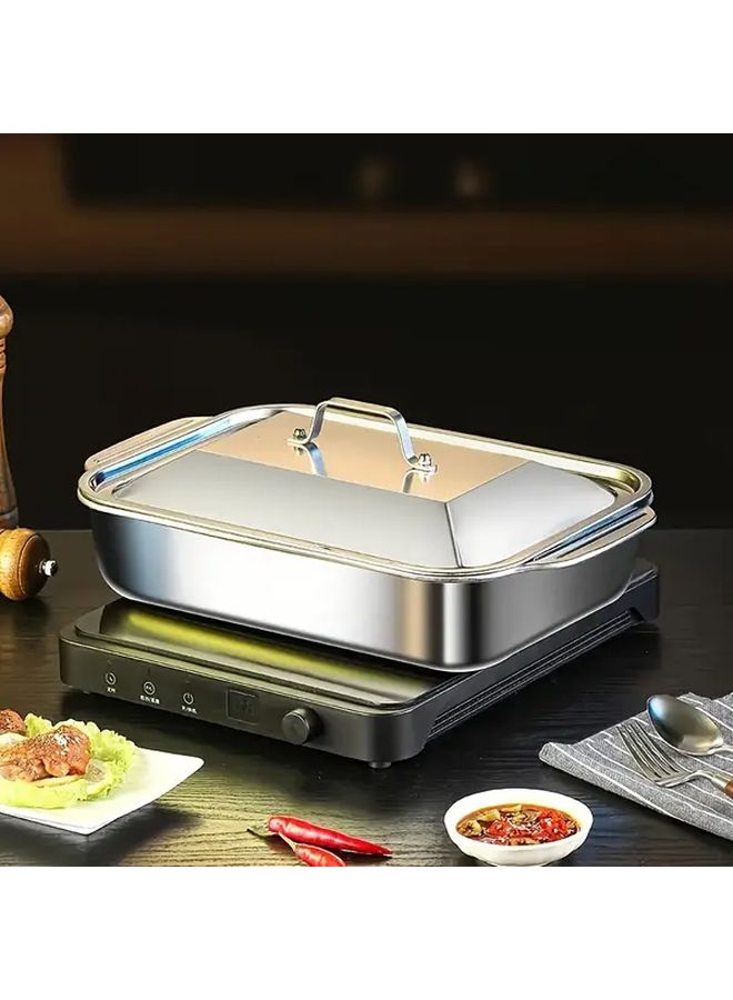 2 Piece Heavy Duty 410 Stainless Steel Baking Pan with Lid Nonstick Rectangular Oven Tray for Desserts Bread Seafood BBQ Buffet Festivals Commercial Kitchen Polished Surface High Quality - Image 4
