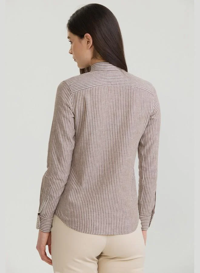 FELIX HARDY Brown Women's Cotton Linen Blend Long Sleeve Blouse Shirt for Women | Best Price UAE
