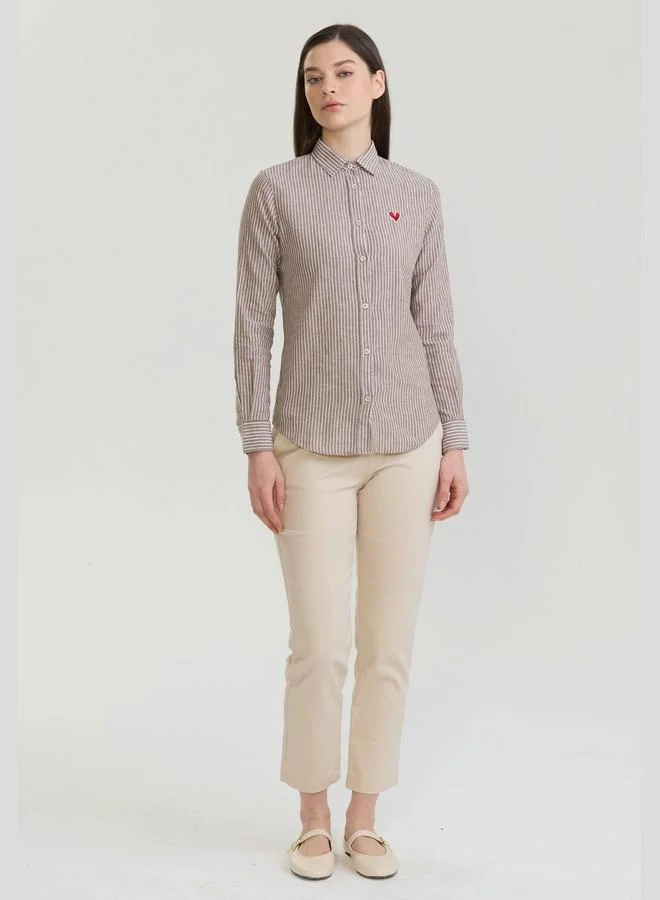 FELIX HARDY Women's Cotton Linen Blend Long Sleeve Blouse Shirt