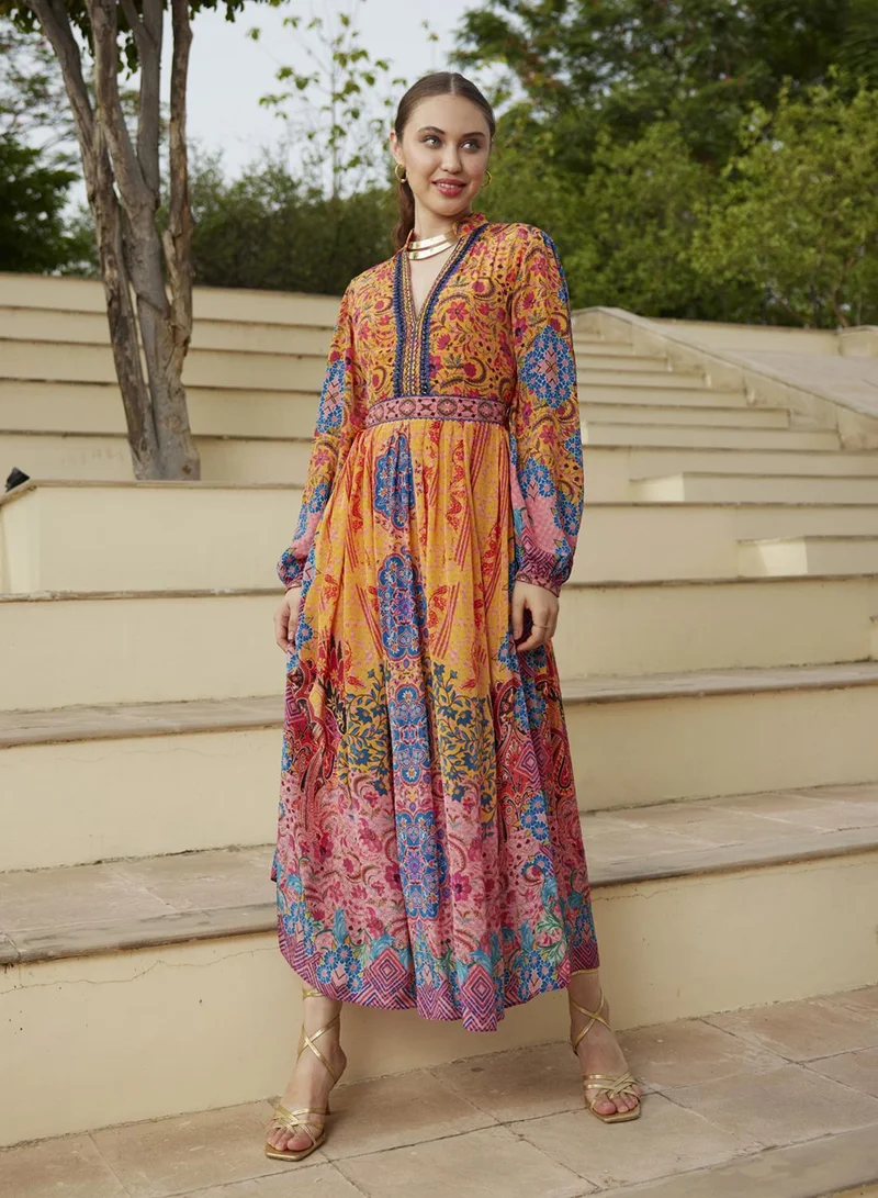 بهاني بواسطة جيوتي MERIGOLD ORANGE & FLAMINGO PINK MAXI DRESS