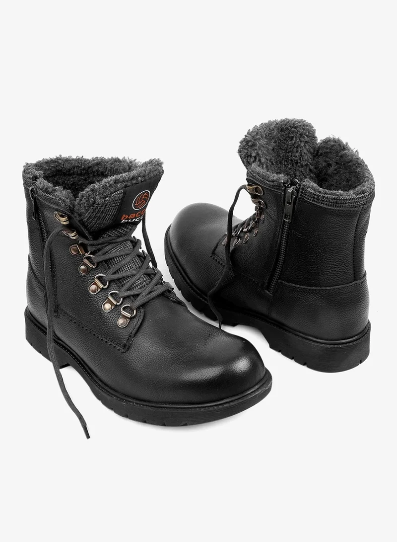 باكا بوتشي أحذية رجالية سوداء جلدية صلبة متوسطة الطول مسطحة