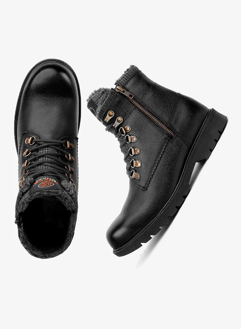 باكا بوتشي أحذية رجالية سوداء جلدية صلبة متوسطة الطول مسطحة