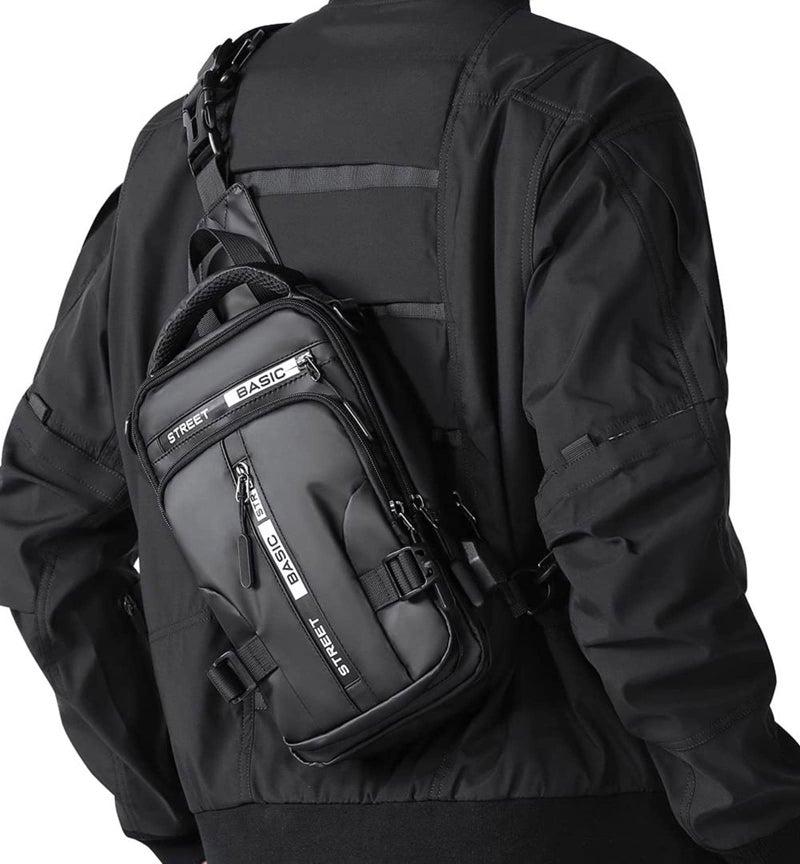 SEAFEW SEAFEW Anti Theft Sling Crossbody Backpack Shoulder Bag for Men, Lightweight One Strap Motorcycle Bag for Hiking Walking Biking Travel Cycling with USB Charger Port, Black, Small, Fashion - Image 1