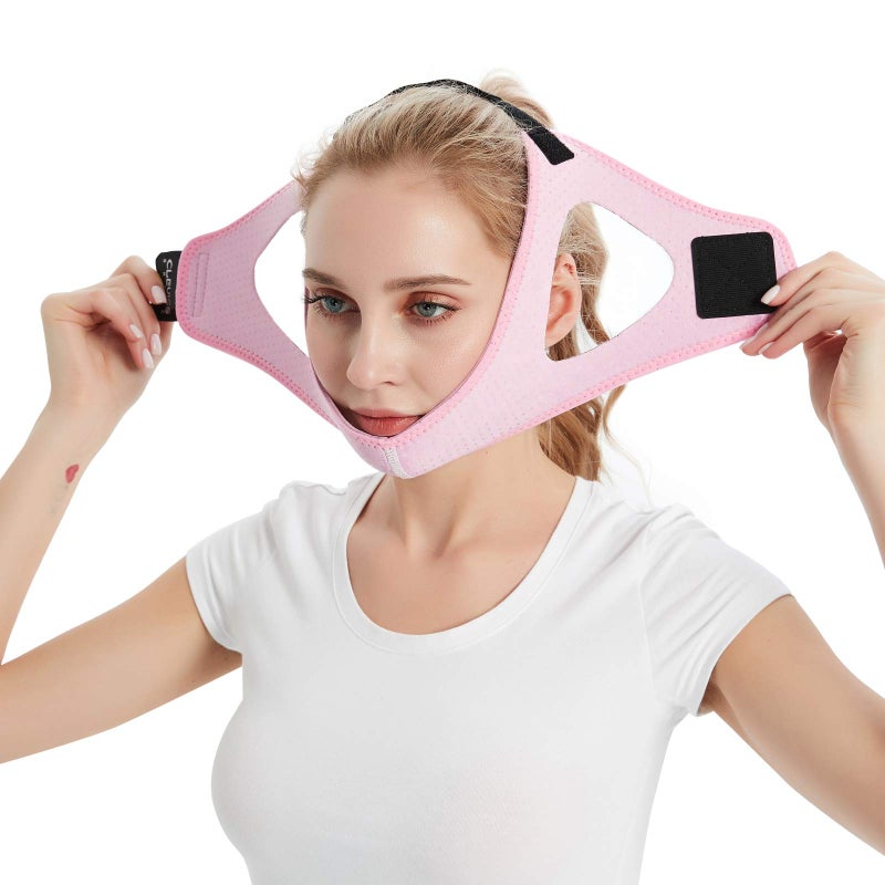 حزام الذقن المضاد للشخير لمستخدمي CPAP باللون الوردي
