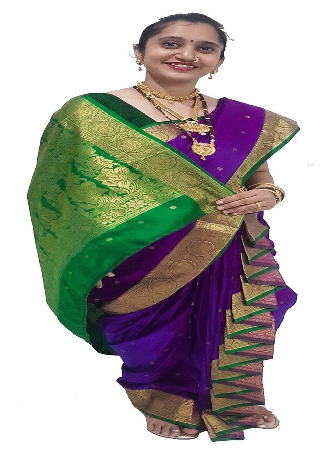 LUSTER Women Art Silk Shahi Mastani Nauvari Saree Stitched Ready To Wear With Blouse Piece (Kasta Sari, Lugade) Ethnic Wear (Free Size Up To Waist 32 To 40In, Hight 38 To 42In, Sit/Hip 40 To 48In) - Image 4