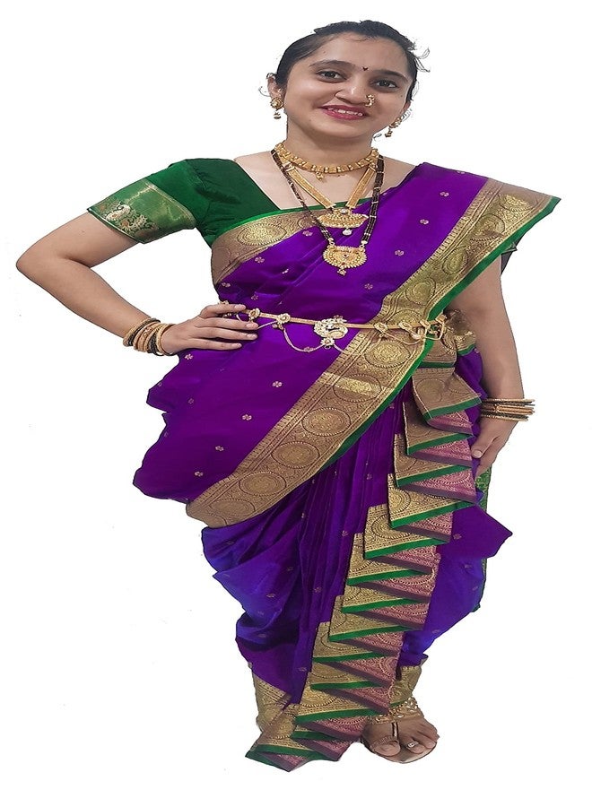 LUSTER Women Art Silk Shahi Mastani Nauvari Saree Stitched Ready To Wear With Blouse Piece (Kasta Sari, Lugade) Ethnic Wear (Free Size Up To Waist 32 To 40In, Hight 38 To 42In, Sit/Hip 40 To 48In) - Image 2