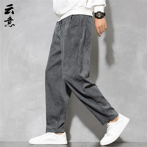 Vintage Corduroy Pants Chinese Style Mens Autumn Grey  - Image 1