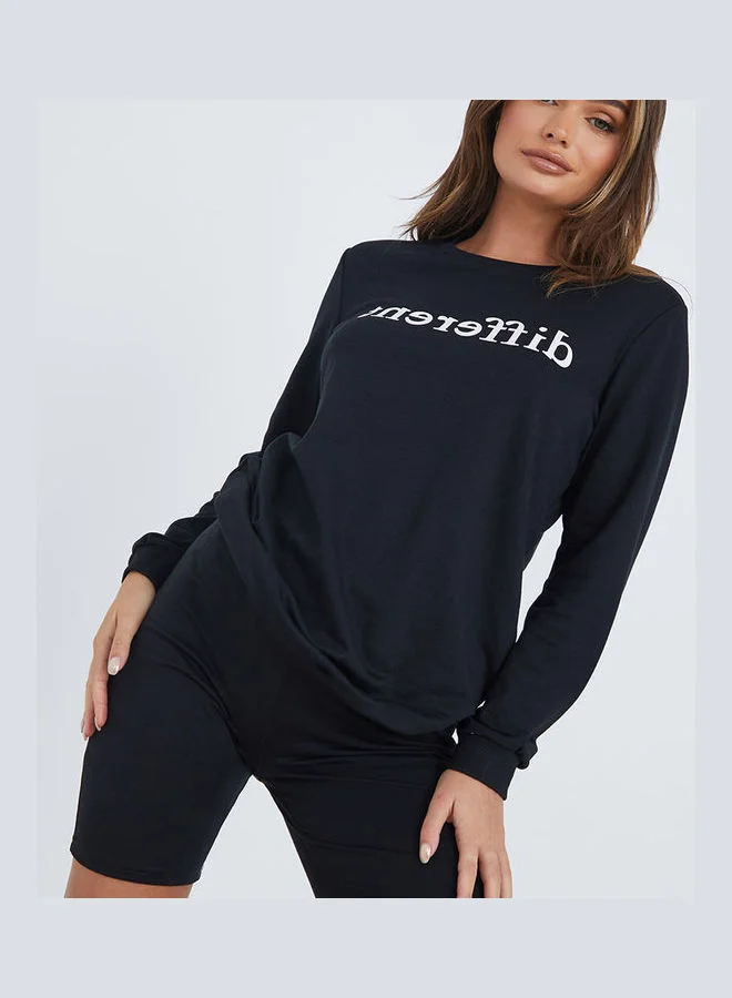 Styli Different Slogan Sweatshirt and Cycling Shorts Set