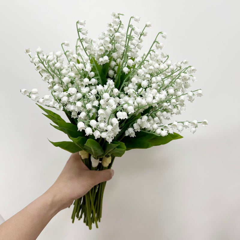 ATFL 80 Branch Artificial Lily of The Valley Flowers, Fake Faux Silk Lily of The Valley Plastic Flower, Outdoor Bridal Wedding Bouquet for Home Garden Party Wedding Decoration (White) - Image 4