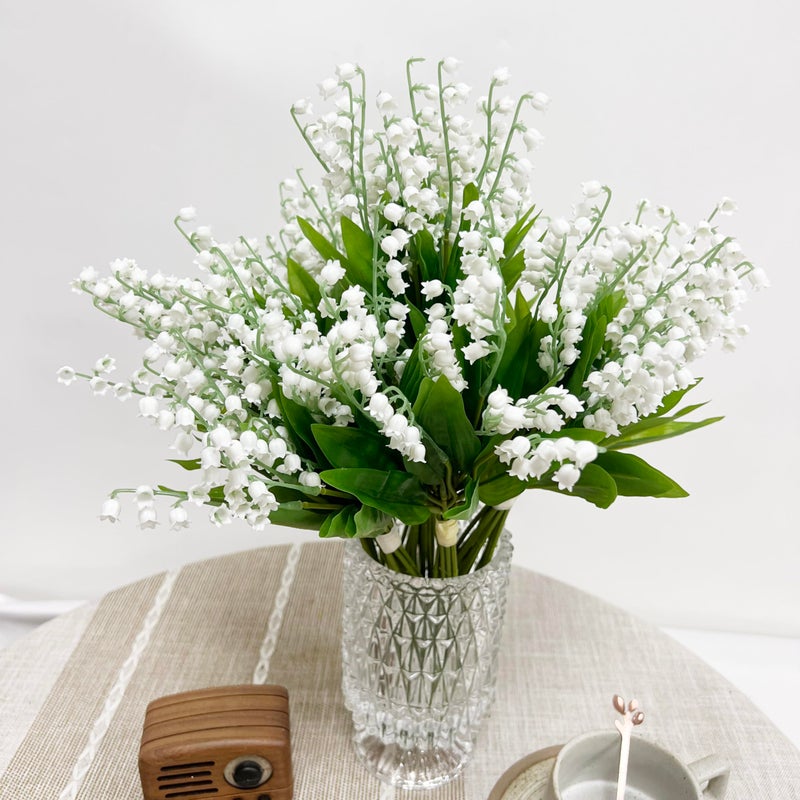ATFL 80 Branch Artificial Lily of The Valley Flowers, Fake Faux Silk Lily of The Valley Plastic Flower, Outdoor Bridal Wedding Bouquet for Home Garden Party Wedding Decoration (White) - Image 5
