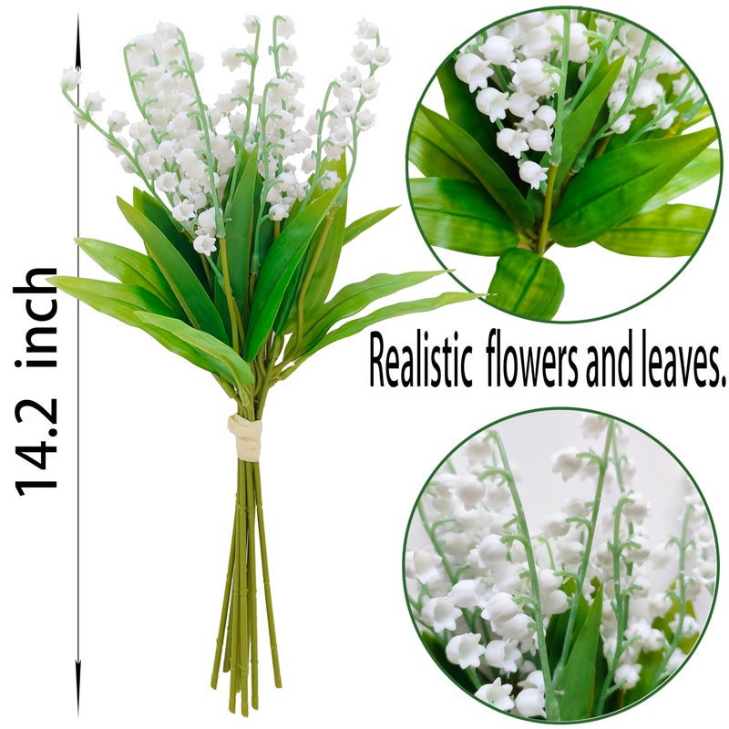 ATFL 80 Branch Artificial Lily of The Valley Flowers, Fake Faux Silk Lily of The Valley Plastic Flower, Outdoor Bridal Wedding Bouquet for Home Garden Party Wedding Decoration (White) - Image 3