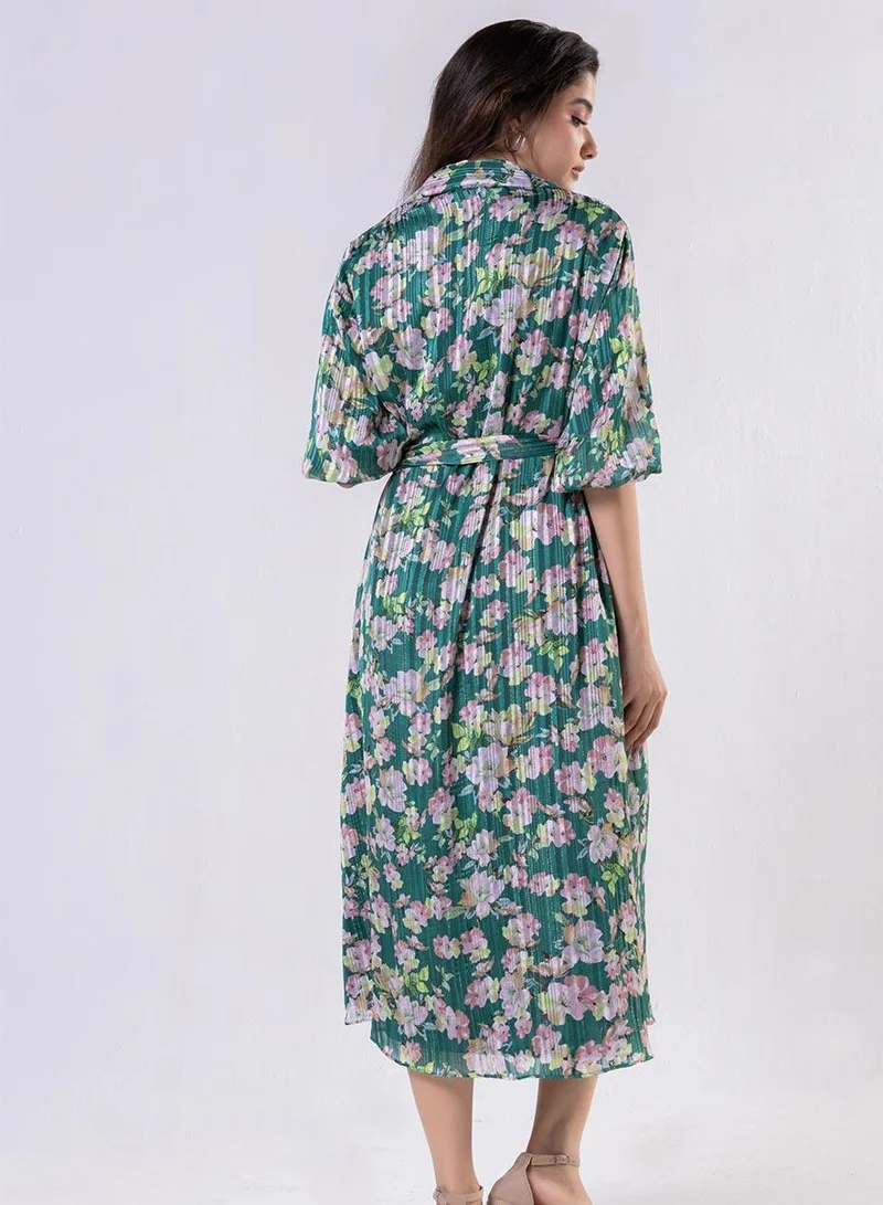 Zigzag Front Buttoned Printed Dress