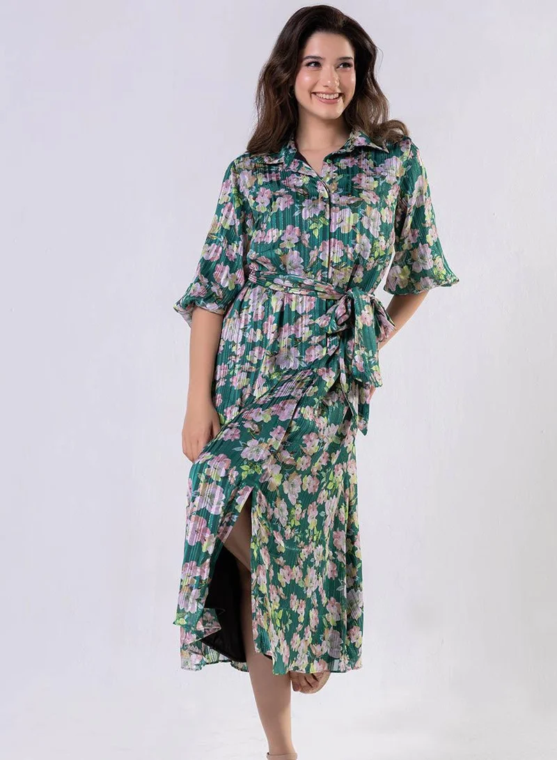 Zigzag Front Buttoned Printed Dress