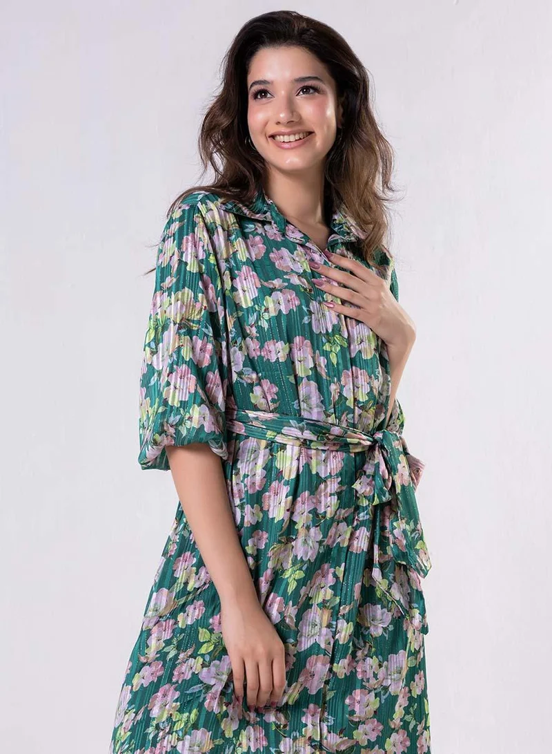 Zigzag Front Buttoned Printed Dress