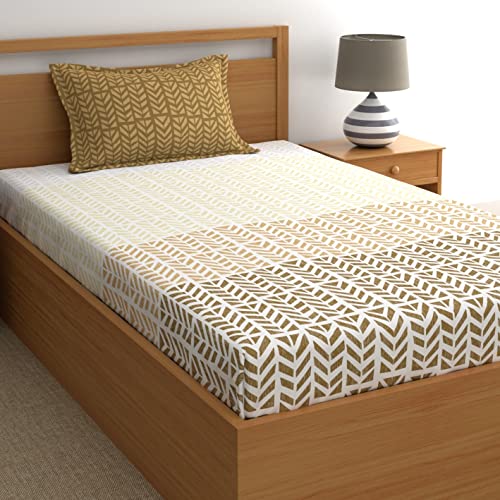 Home Ecstasy 100% Cotton Single Bedsheet with 1 Pillow Cover - (Size 59 x 87 inches, 140 TC, Colour - Brown) - Image 1