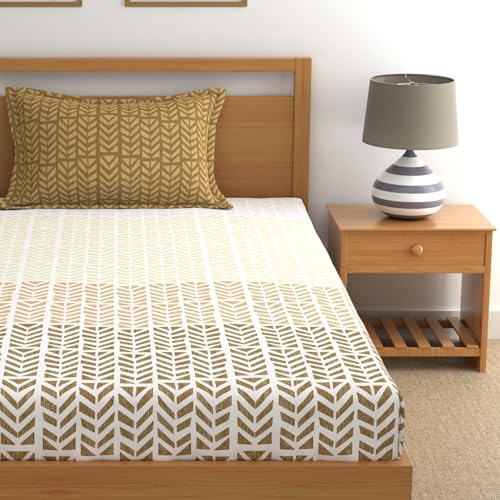 Home Ecstasy 100% Cotton Single Bedsheet with 1 Pillow Cover - (Size 59 x 87 inches, 140 TC, Colour - Brown) - Image 3
