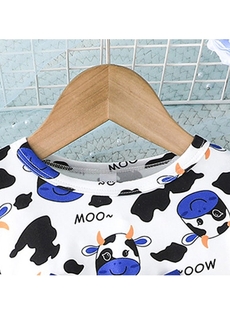 Baby Girl Birthday Party Dress, 9-12 Months, Cartoon Cow Print Top with Blue Tulle Skirt and Big Bow, Special Occasion and Everyday Toddler Outfit, Cute Long Sleeve Infant Dress - Image 2