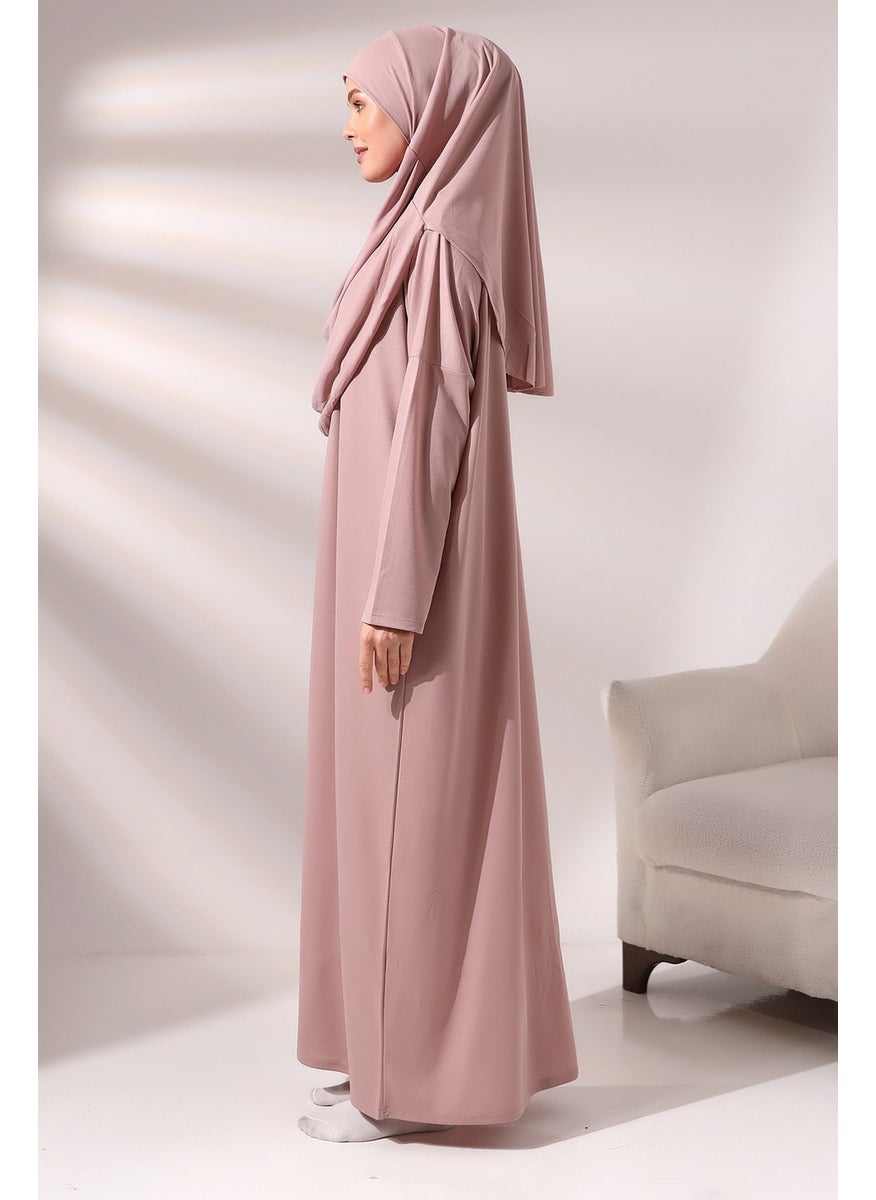 İhvan - Ihvan Dusty Rose Women's Practical Headscarf One-Piece Prayer Dress with Bag - Image 1