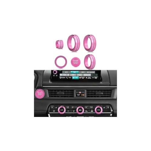 HDUFC Suitable for Honda Pilot 2023 2024 2025 Air Conditioning Control Volume Knob Adjustment Knob Cover, Start Button Cover/Ring, Car Interior Trim 6 Pieces/Set (Pink) - Image 1