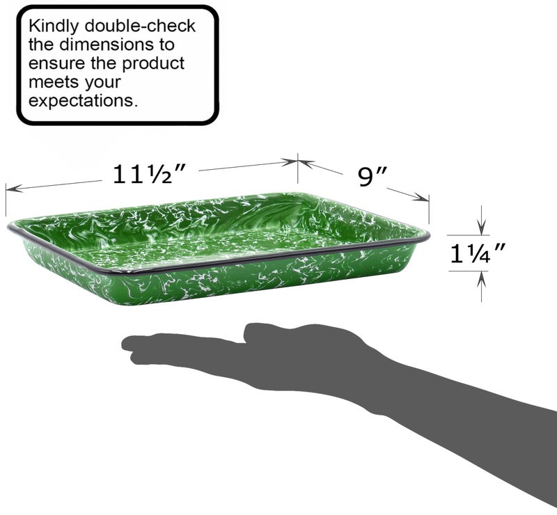 Red Co. 11" x 9" Enamelware Metal Classic 2 Quart Rectangular Serving Tray, Dark Green Marble/Black Rim - Splatter Design - Image 2
