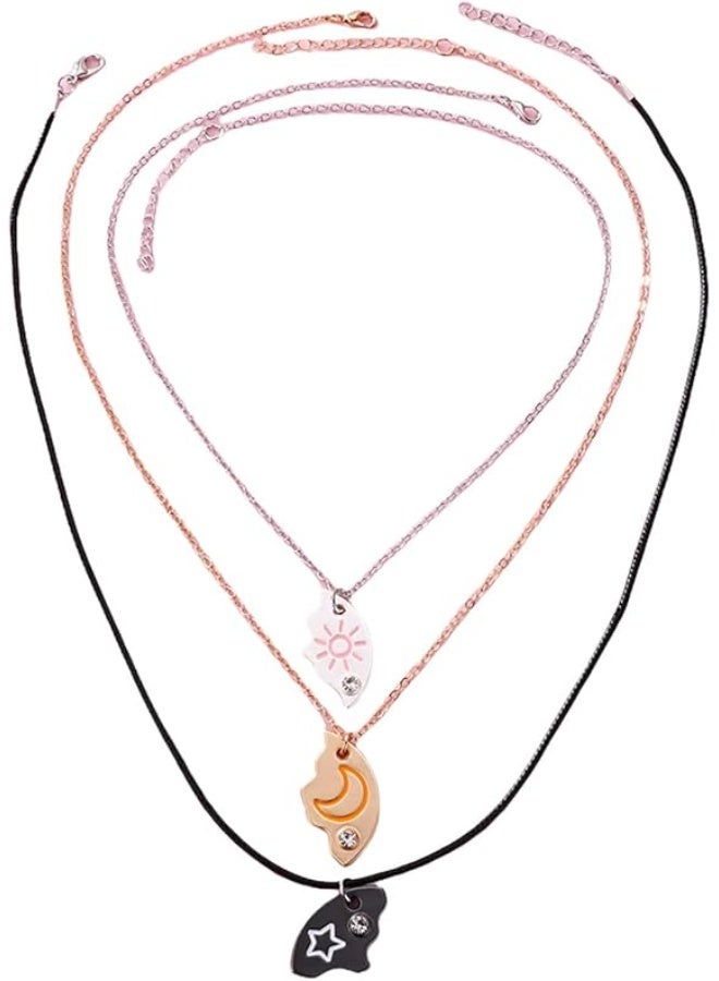 Pack of 3 Friendship Necklaces for 3, BFF Chains for 3, Chain Sisters Friendship Necklace, Friendship Necklace Pendant, Boyfriend Friends Gifts, Gold Girl Shaft, Sun Graduation Necklace  - Image 2