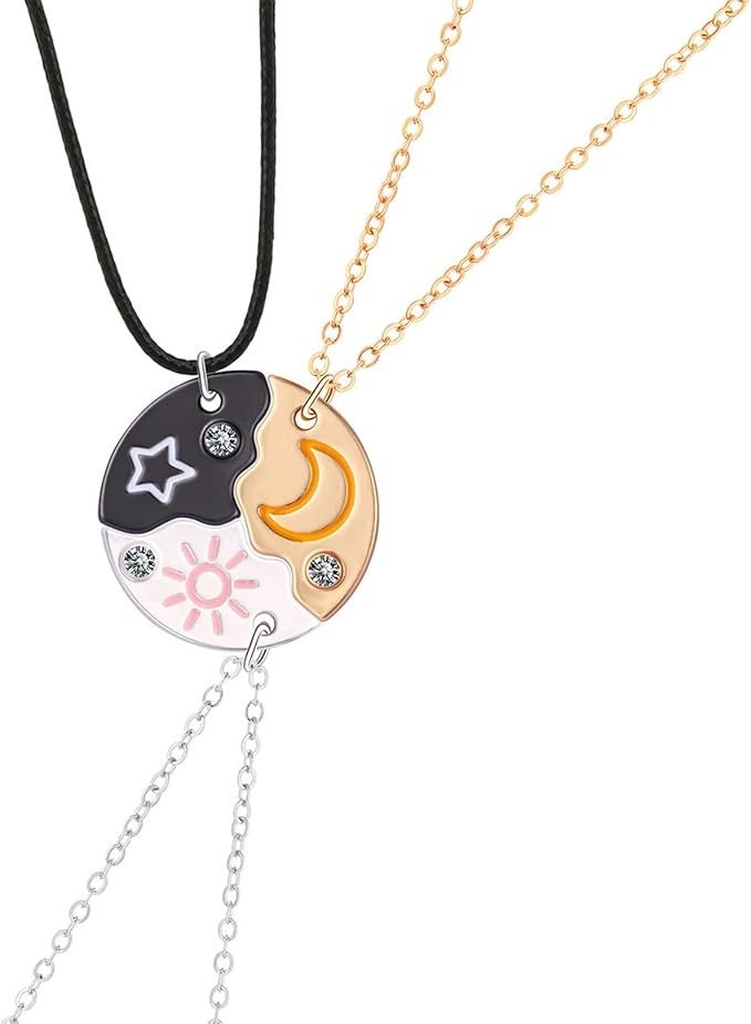 Pack of 3 Friendship Necklaces for 3, BFF Chains for 3, Chain Sisters Friendship Necklace, Friendship Necklace Pendant, Boyfriend Friends Gifts, Gold Girl Shaft, Sun Graduation Necklace  - Image 1