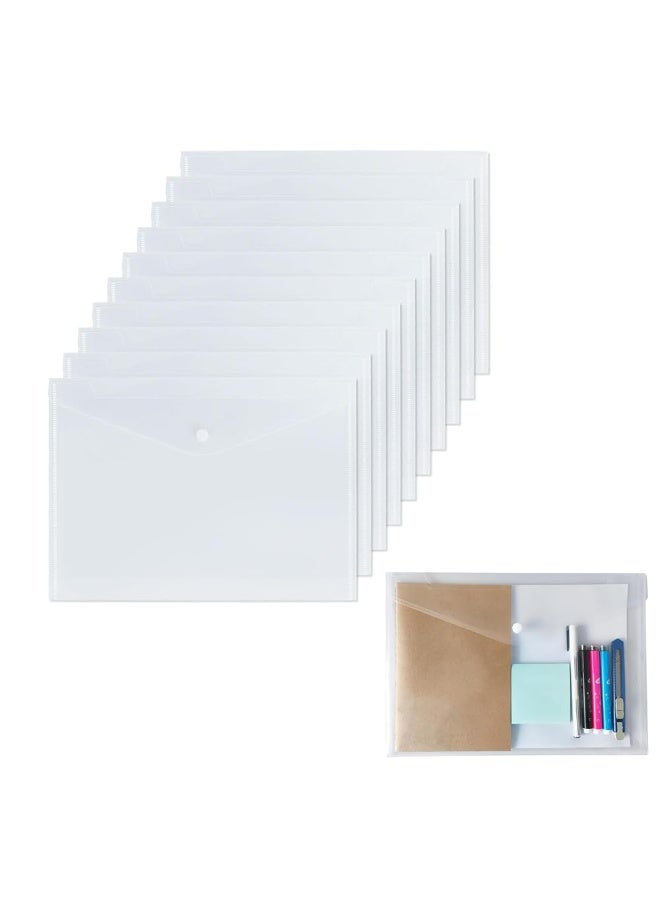 A4 Clear File Document Folder with Button Closure – Pack of 10, Transparent Plastic Folders for Office, School & Home Organization - Image 1