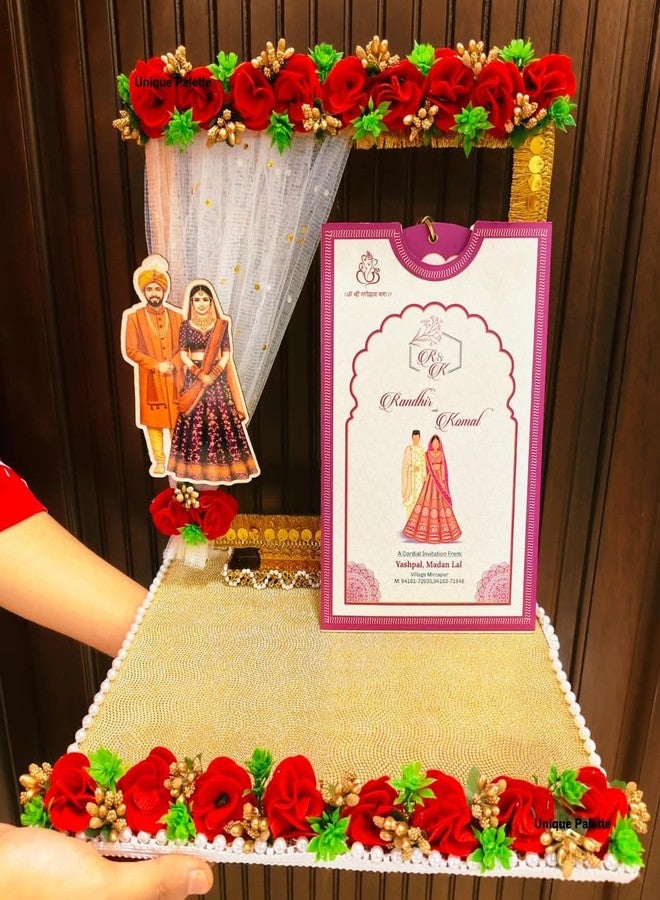 Unique Palette First Wedding Invitation Card for God | Shadi Ka Pehla Nimantran Card | Decorative Wedding First Invitation for Temple & Puja Ceremony - Image 1