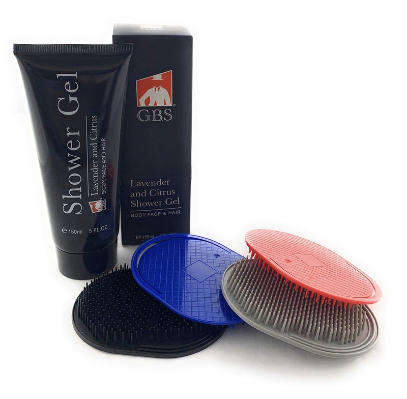 GBS Soft Scalp Pocket Shower Shampoo Hair Brush for Men and Women Feel Clean Fresh with Lavender and Citrus Shower Gel Pack of 4