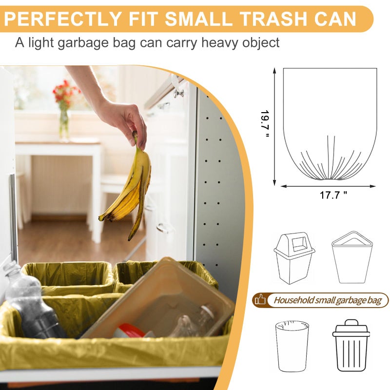 iDemaya 5 Rolls Small Trash Garbage Bags, 2.6 Gallon Strengthen Trash Bags, Durable Plastic Bags for Kitchen Office Home Bedroom Garden Waste Bin, Fit 10 Liter Trash-Can-Liners, 100 Count (Golden) - Image 5